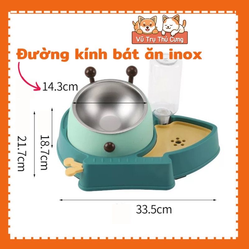 Bát ăn cho chó mèo tự động kèm bình nước, Khay đựng thức ăn thú cưng (mẫu con ong)