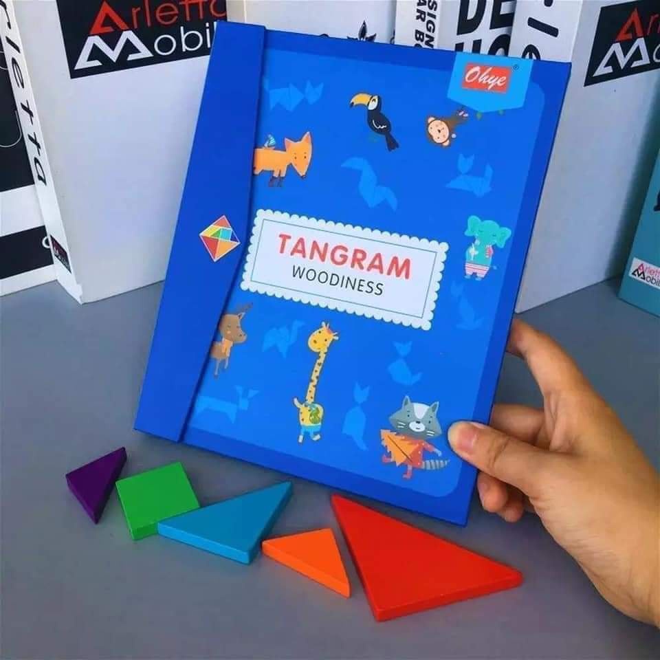 Đồ Chơi Cho Bé Xếp Hình Gỗ Tangram Nam Châm Có Kèm Sách, Đồ Chơi Thông Minh Cho Bé Tư Duy Phát Triển Trí Tuệ