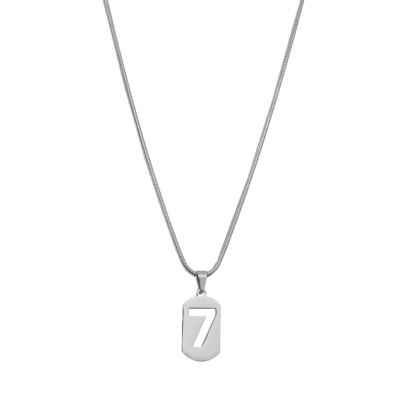 Vòng cổ Thép Titan Mặt Vuông Khắc Số 7 Thời Trang Unisex