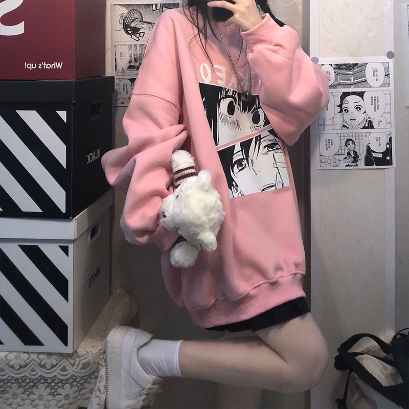 Unique1588 😍💘😻 Áo Hoodie Nỉ Unisex Anime TIKKEO Dáng Thụng In HÌnh 3 Màu Phong cách Hàn