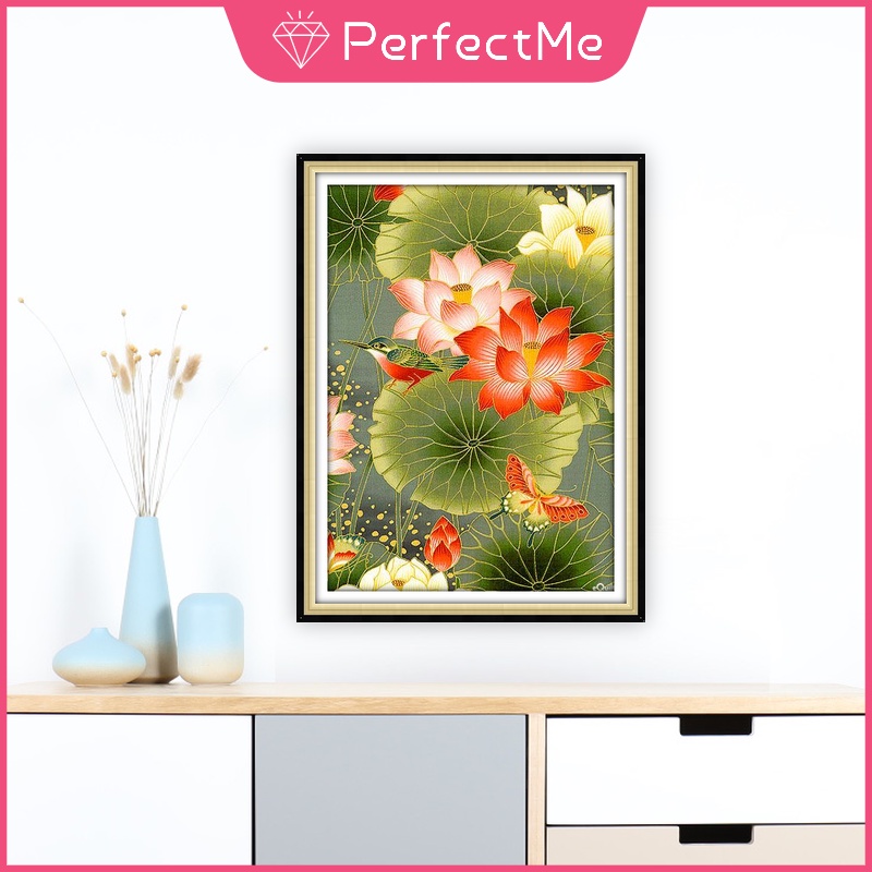 Bộ Tranh Đính Đá 5D Tự Làm 30x40cm Hình Hồ Sen Trang Trí Nhà Cửa