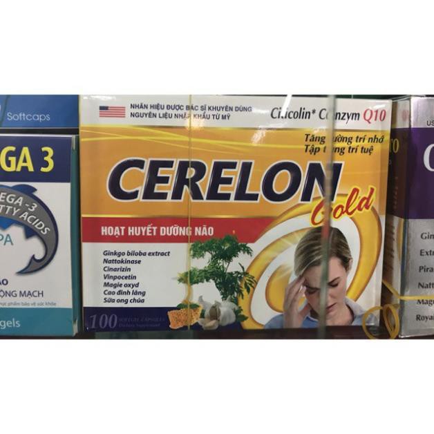 Viên uống Cerelon gold Giúp bổ sung dưỡng chất cho não hiệu quả viên uống hoạt huyết dưỡng não hộp 100v