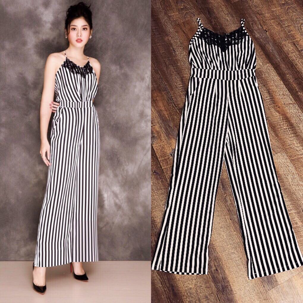 Jumpsuit 💥FREESHIP💥Giảm 45k Khi Mua Đơn Từ 500k - Jum dài ống suông 2 dây phối ren ngực xinh xắn TJ966