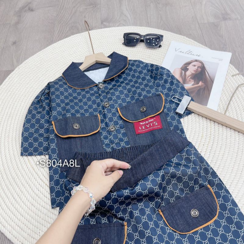 SET VÁY JEANS HỌA TIẾT CỔ BÈO TÚI NẮP