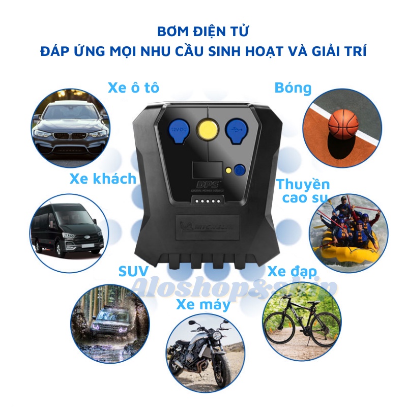 Bơm lốp ô tô tự ngắt mini 12v điện tử chính hãng Michelin 12266