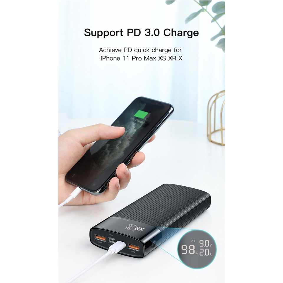 【KUULAA FAST CHARGE】Sạc dự phòng KULAA 20000mah màn hình LED sạc nhanh PD/QC4.0 cho tất cả các hãng Apple/ Samsung/ Mi