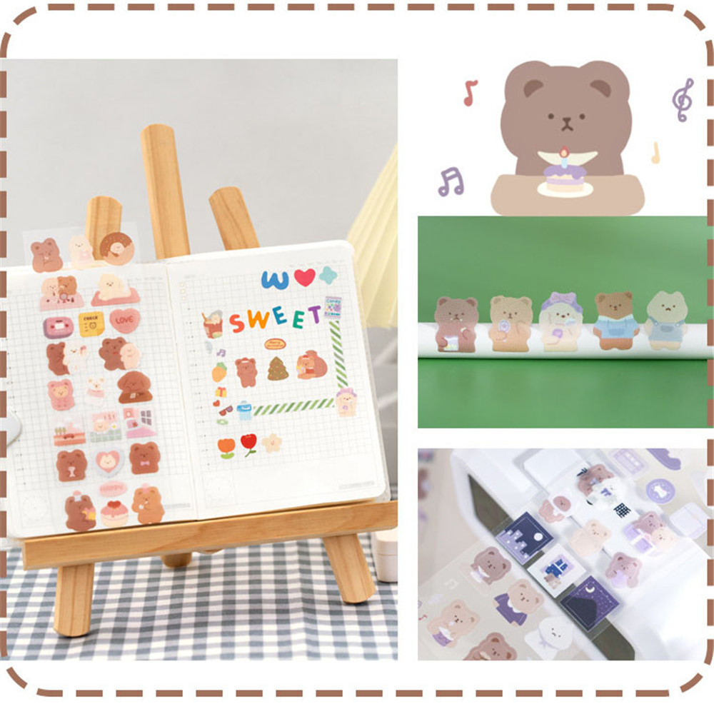 PET Sticker Sweet Baby Bear Series Hand Painted Cartoon Lovely Handbook DIY Decorative Poster