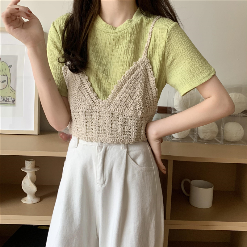 Áo thun nữ kiểu KÈM áo hai dây dệt kim mặc ngoài