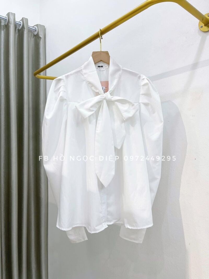 [ Mã WASTAPR giảm 10K đơn 50K] Áo sơ mi trắng buộc nơ tay bồng | BigBuy360 - bigbuy360.vn