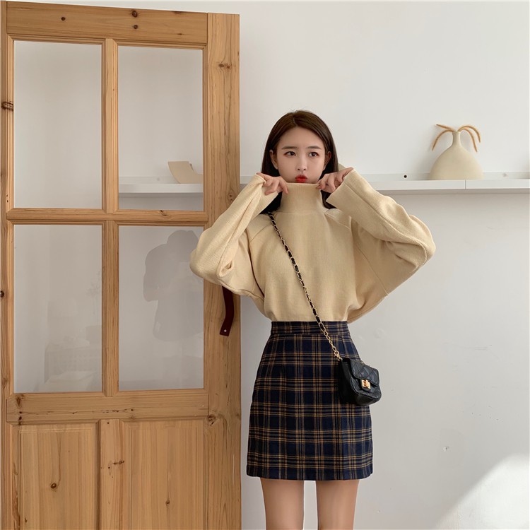 Fashion high waist A Line Plaid mini skirt