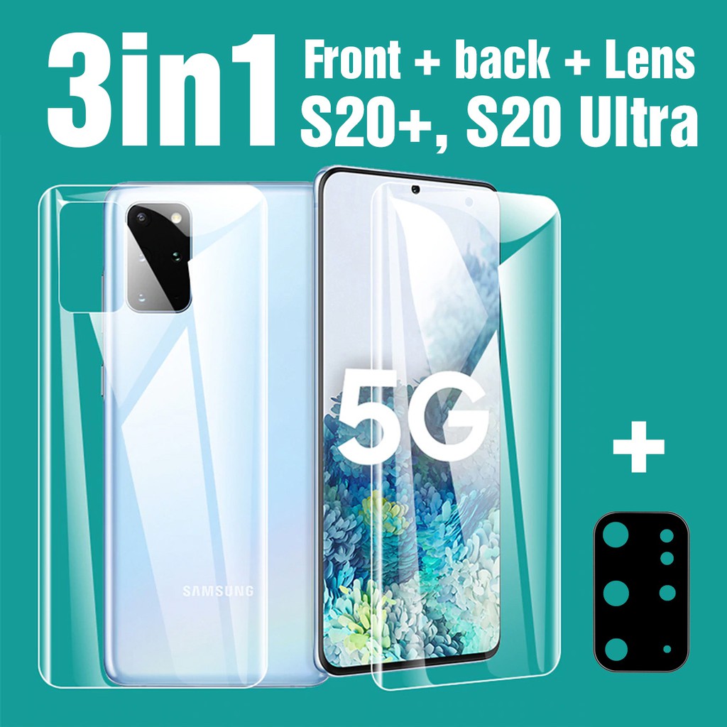 Bộ dán cường lực dẻo full tràn Samsung S20plus, s20 ultra, s20 gồm mặt trước trước và kính camera
