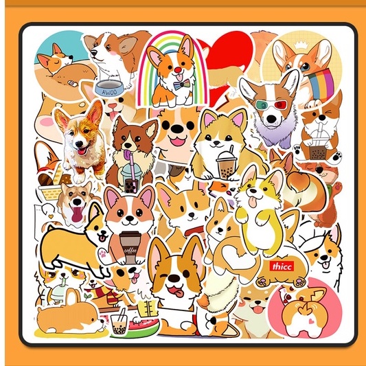 Set 20 sticker hình dán chó Corgi, Yugui, Pudding chống nước dán sổ tay, mũ bảo hiểm, xe máy, bình nước, vali, ván trượ