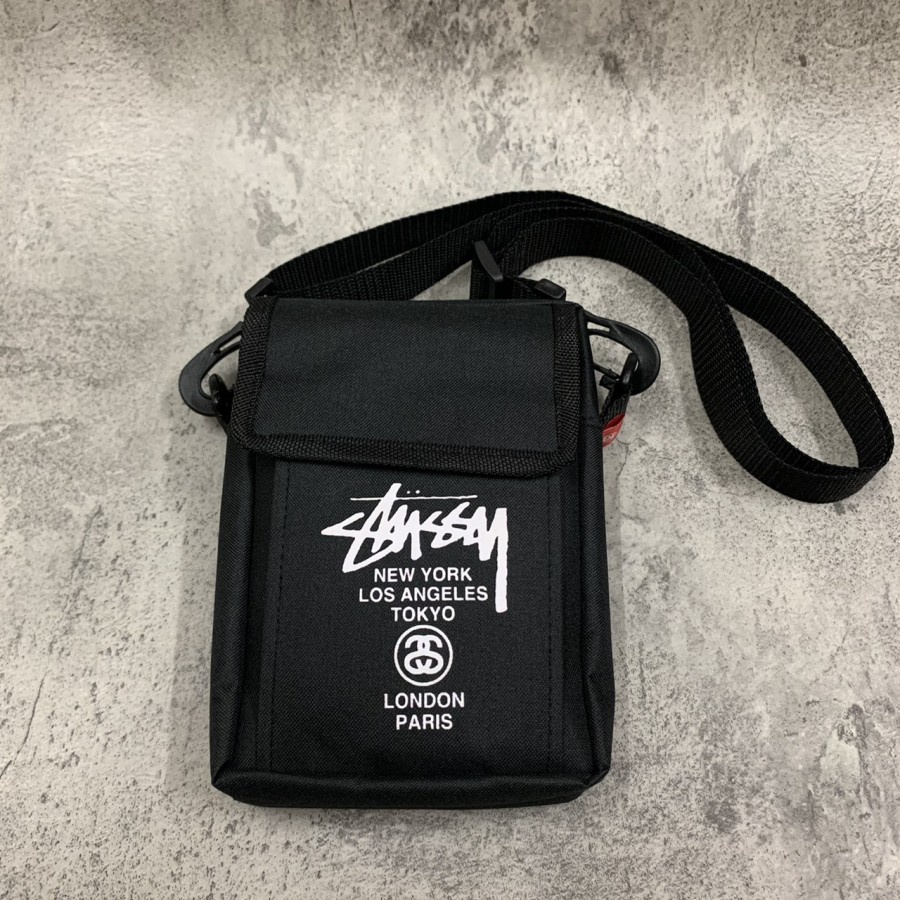 STUSSY Túi đeo chéo Mini màu đen thời trang cho nam và nữ