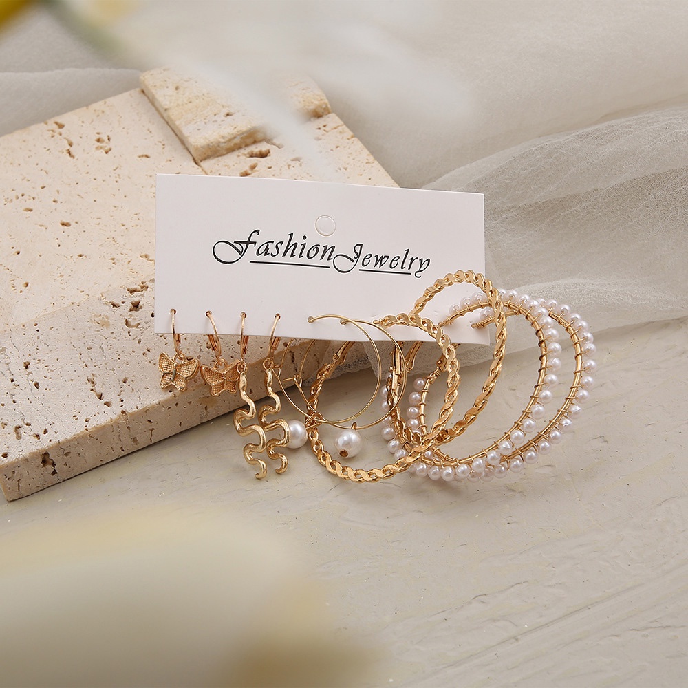 Set 5 Khuyên Tai Đính Ngọc Trai Phong Cách Bohemia Hàn Quốc Cho Nữ