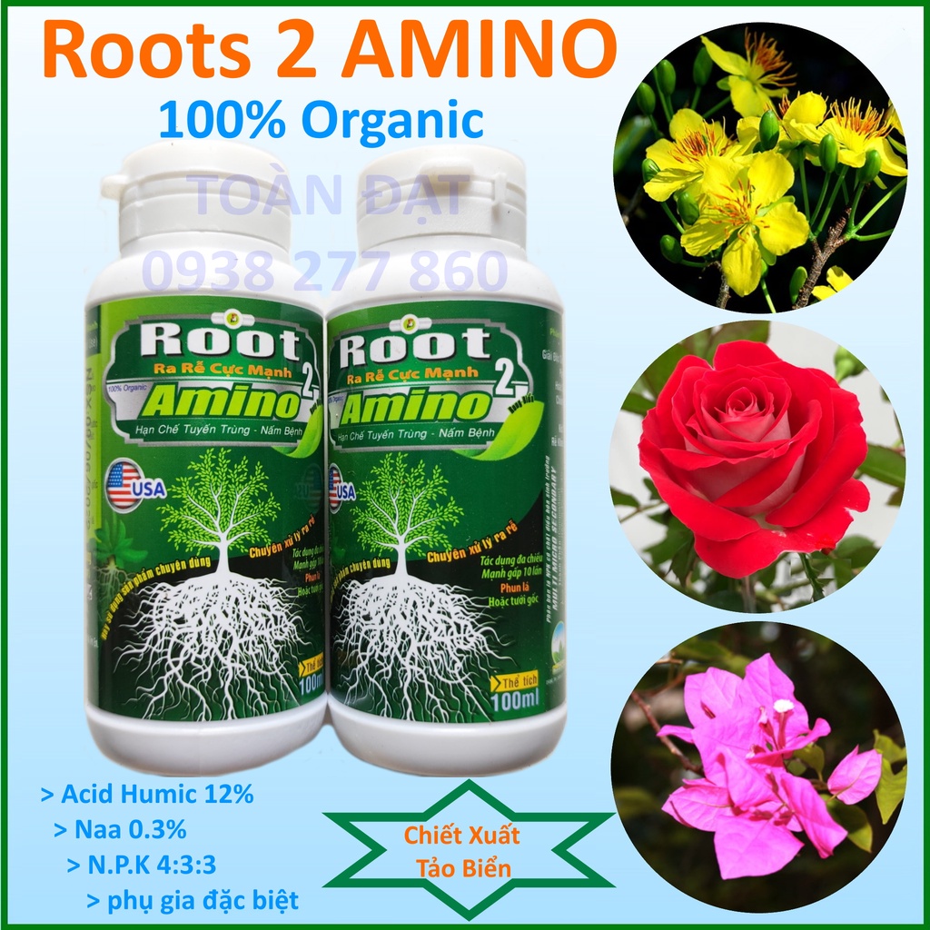 Kích Rễ Root 2 AMINO 100% Organic Rong Biển (100ml), Roots 2 với humic giúp dưỡng rễ khỏe và phát triển tốt