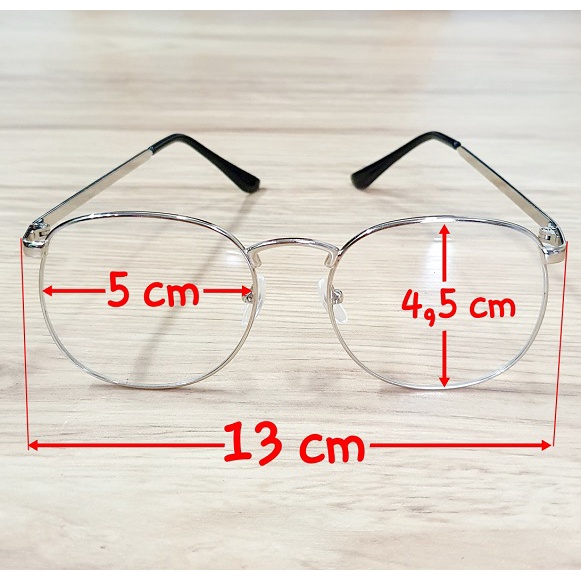 Kính Gọng Kim Loại Tròn Màu Bạc Kích Thước Tổng Chiều Ngang Kính 13cm Kiểu Dáng Mảnh Nhưng Độ Dày 4mm Chân Bọc Nhựa