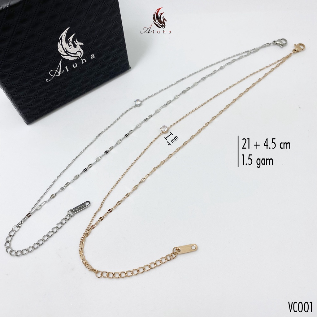 Vòng chân Titan không rỉ kiểu Pháp, thiết kế hai lớp đính đá Zirconia 4mm lên chân cực xinh - VC001 - Aluha