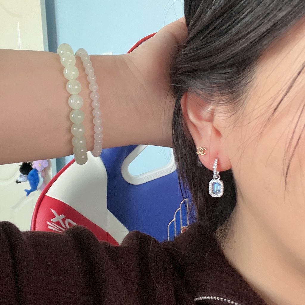 Swarovski Bông Tai Hình Vuông Đính Đá Pha Lê Màu Xanh Dương Xinh Xắn Cho Nữ