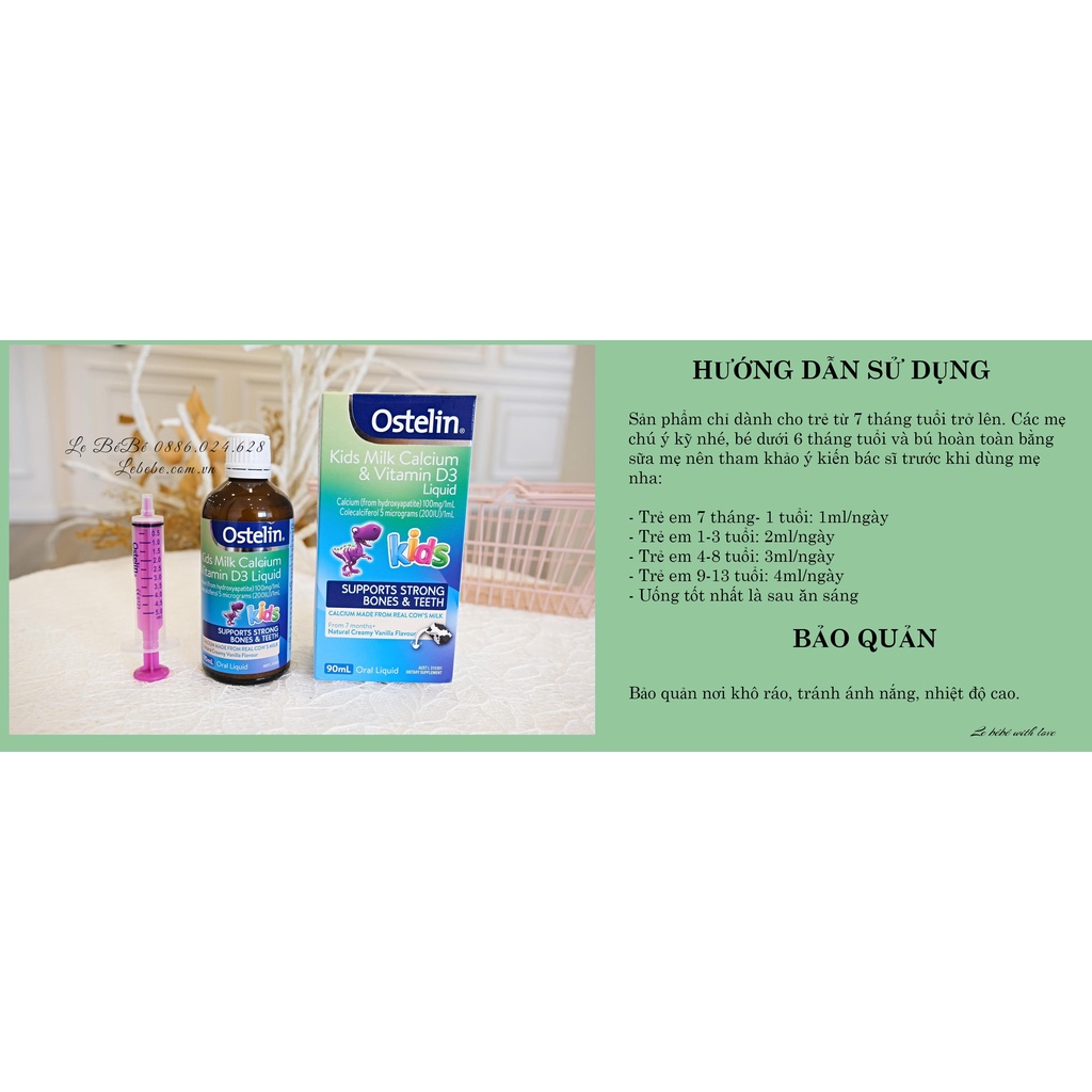 Canxi &amp; D3 Ostelin cho bé từ 7 tháng - Calcium &amp; D3 Ostelin Milk Liquid (90ml)