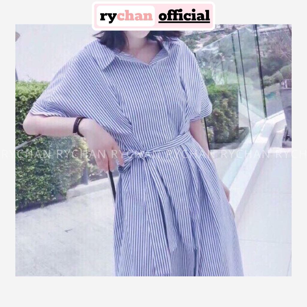 DX550 - Đầm Xòe Sơ Mi Sọc Cột Eo Cực Xinh