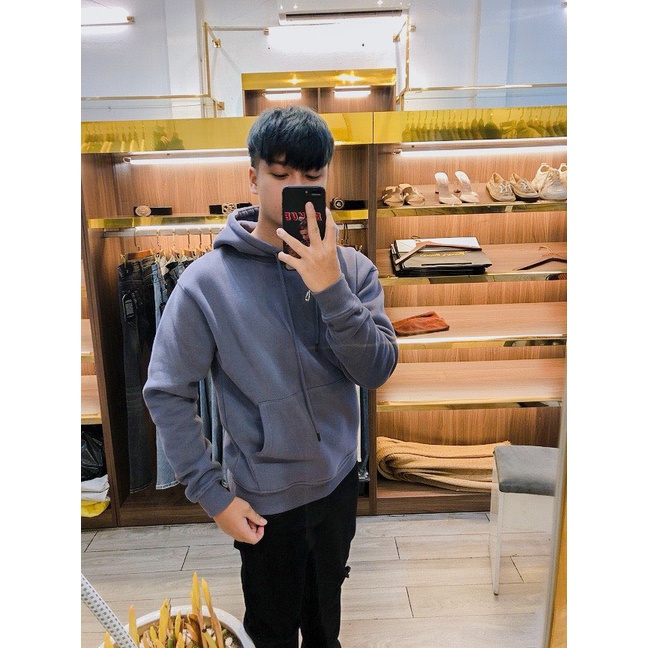 Áo nỉ hoodie trơn unisex dài tay nam nữ cao cấpi, áo phông nỉ bông sweater có mũ màu nâu, đen M22
