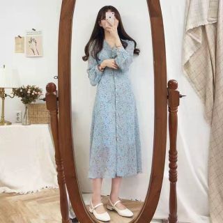 (ODER) Váy voan hoa nhí dáng dài phong cách Hàn Quốc