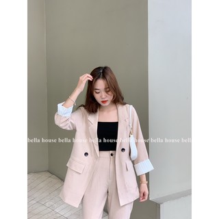 Aó blazer tay phối kẻ