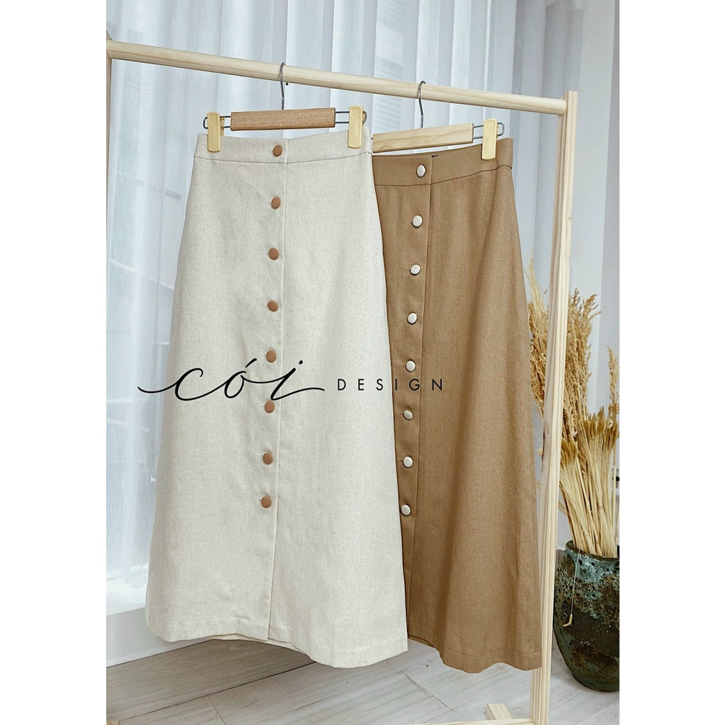 Chân váy linen hàng nút Cói Design