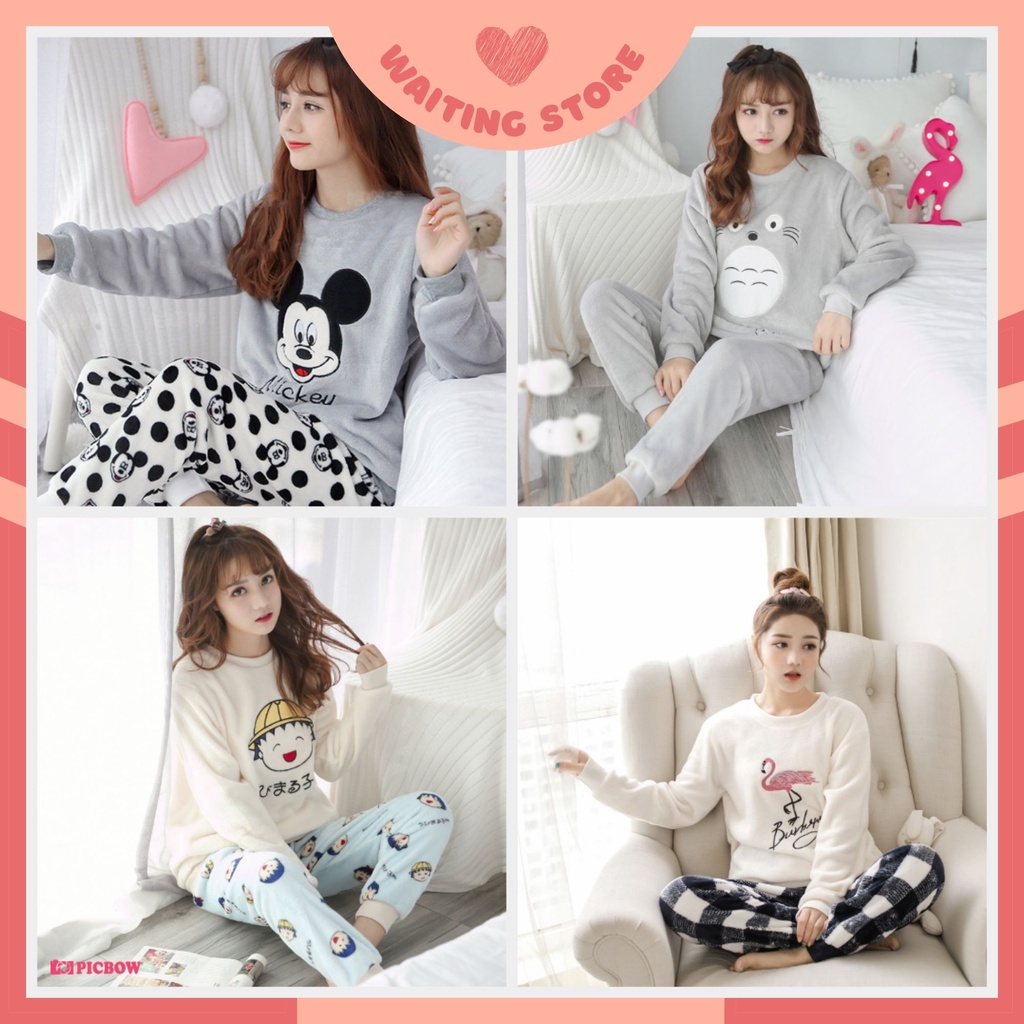 Bộ Ngủ Nỉ Lông Siêu Mềm Và Ấm kèm ảnh thật DDNT01