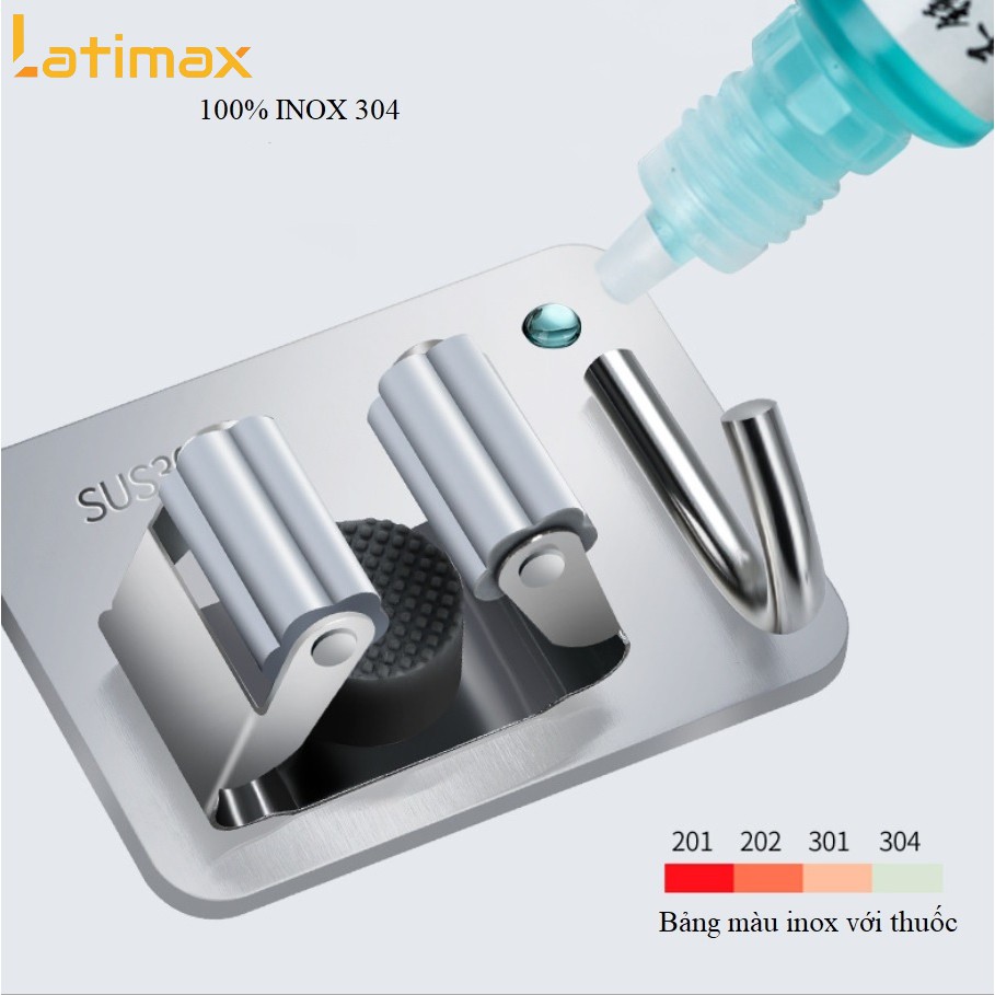 Móc Treo Cây Chổi Lau Nhà Kèm Móc Treo Đồ Đa Năng Latimax Inox 304