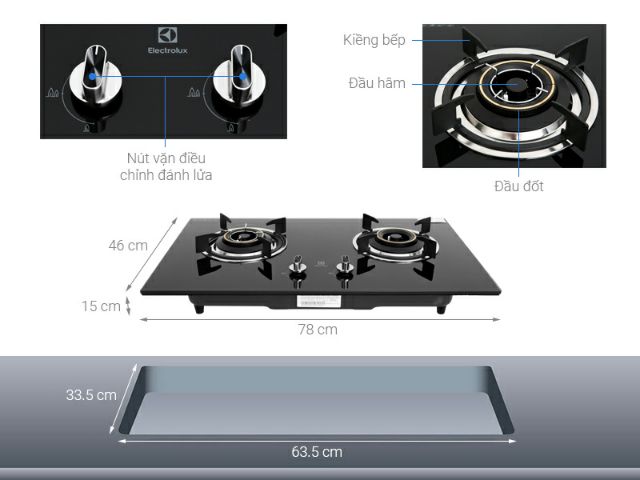 Bếp gas âm Electrolux EHG723BA Chính hãng trưng bày +Tặng dây gas - bếp bền tốt tiết kiệm gas