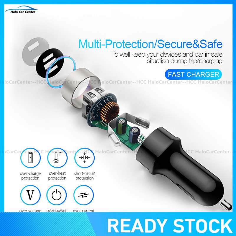 Tẩu Sạc Trên Ô Tô 2 Cổng USB 3.1A Màn Hình LCD 12-24V