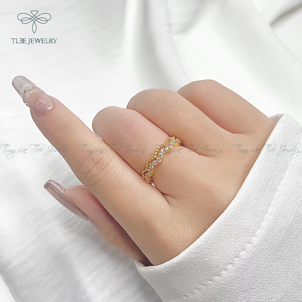 Nhẫn bạc nữ TLEE ziczac hai hàng mạ vàng 14k nạm đá sang trọng NCJ A0146