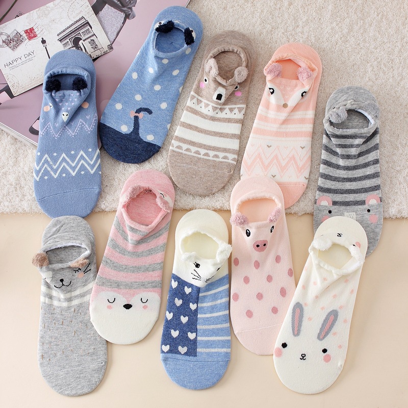 Vớ cotton Cổ Thấp In Họa Tiết Hoạt Hình Động Vật Nhỏ Dễ Thương Thời Trang Cho Nữ
