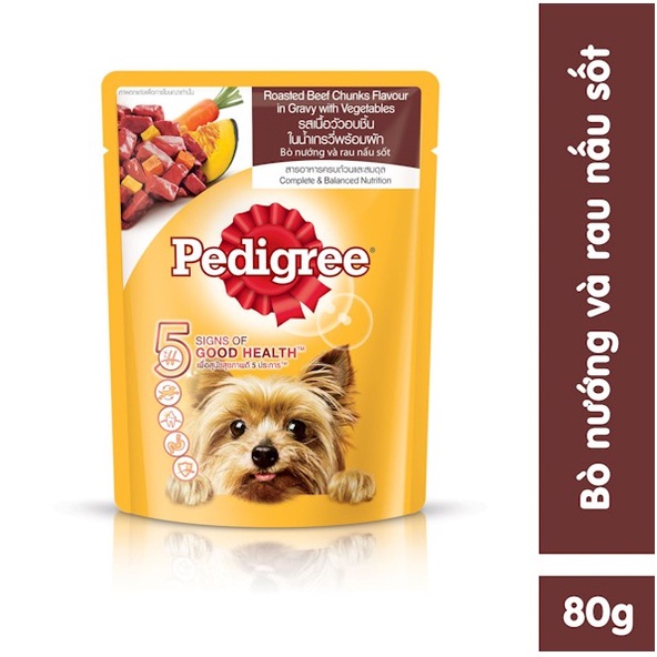 Pedigree Thức ăn cho chó lớn dạng sốt vị bò nướng và rau củ 80g, pate cho chó