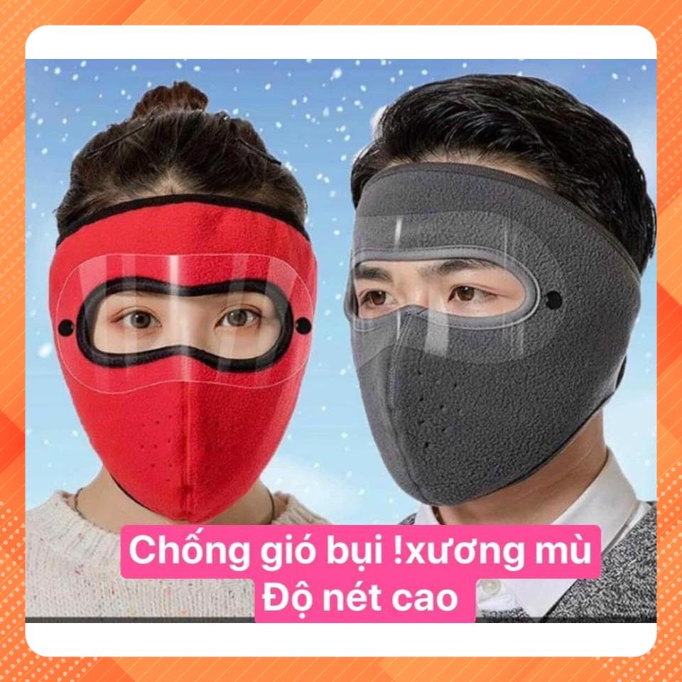 Khẩu trang Ninja lót nỉ bảo vệ mắt - Khẩu trang có kính che trán kín mặt