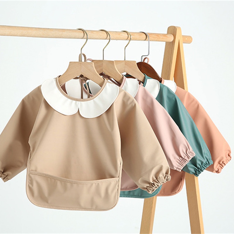 Yếm Ăn Tay Dài Chống Thấm Nước Kèm Túi Đựng Thức Ăn Tiện Dụng Cho Bé Sơ Sinh