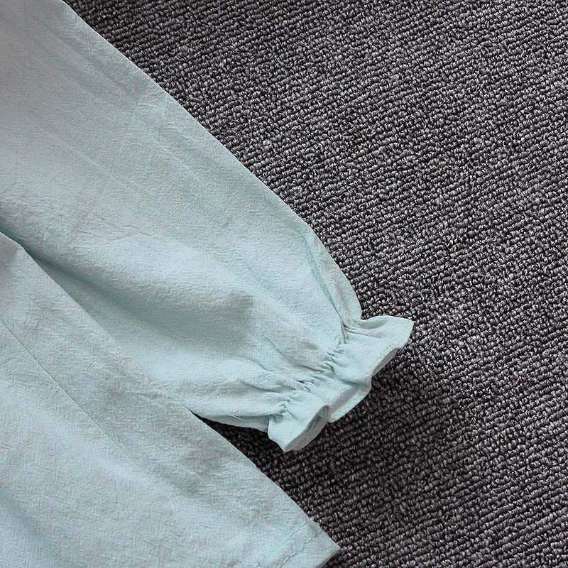 Đầm tay dài vải cotton mềm mại với họa tiết thêu hoa lá đáng yêu cho bé gái