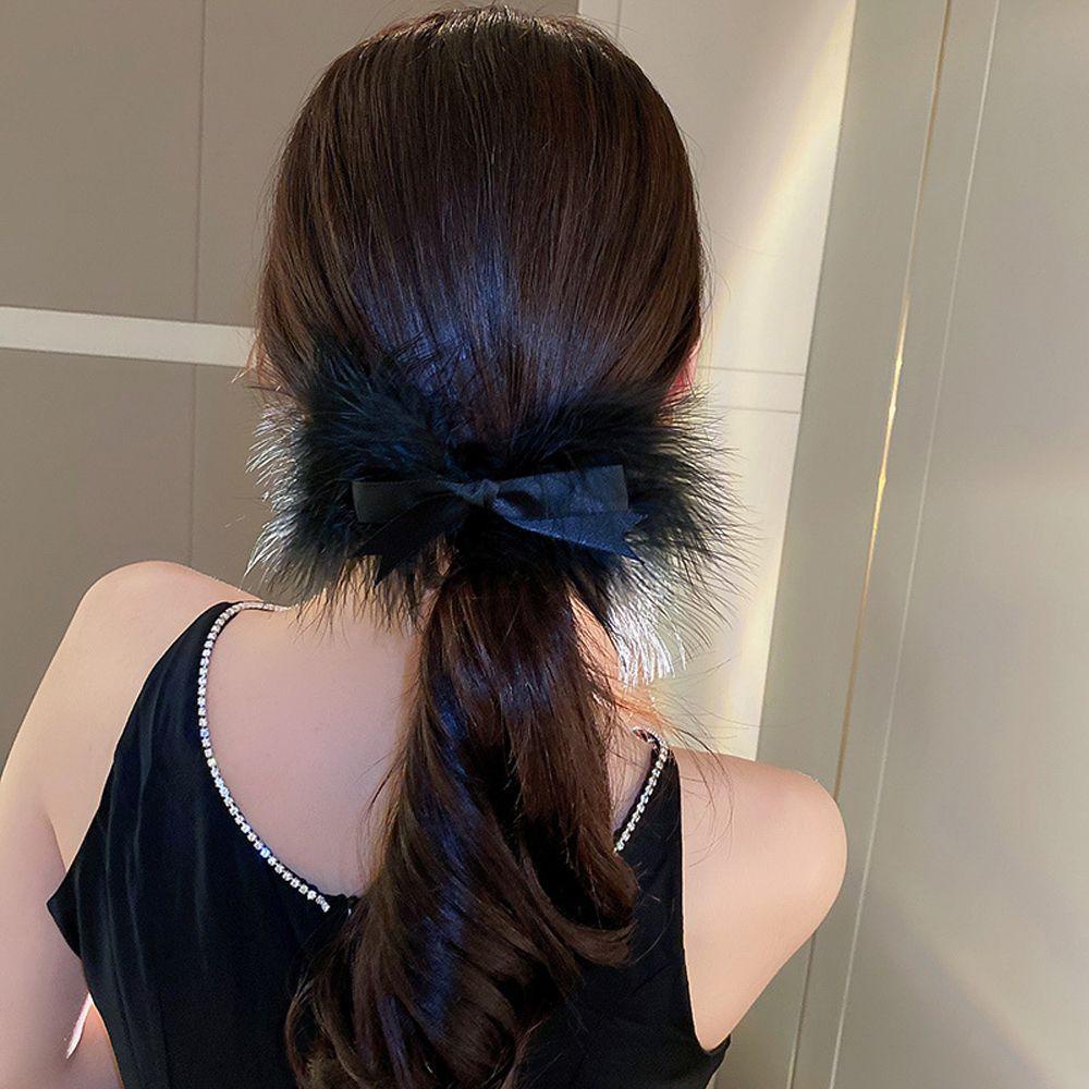 Kẹp Tóc Hình Nơ Đính Lông Vũ Phong Cách Vintage Thanh Lịch Cho Nữ