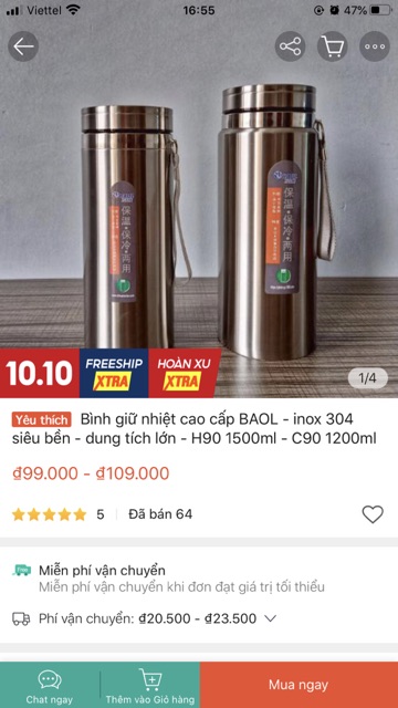 Bình giữ nhiệt cao cấp BAOL - inox 304 siêu bền - dung tích lớn - H90 1500ml - C90 1200ml