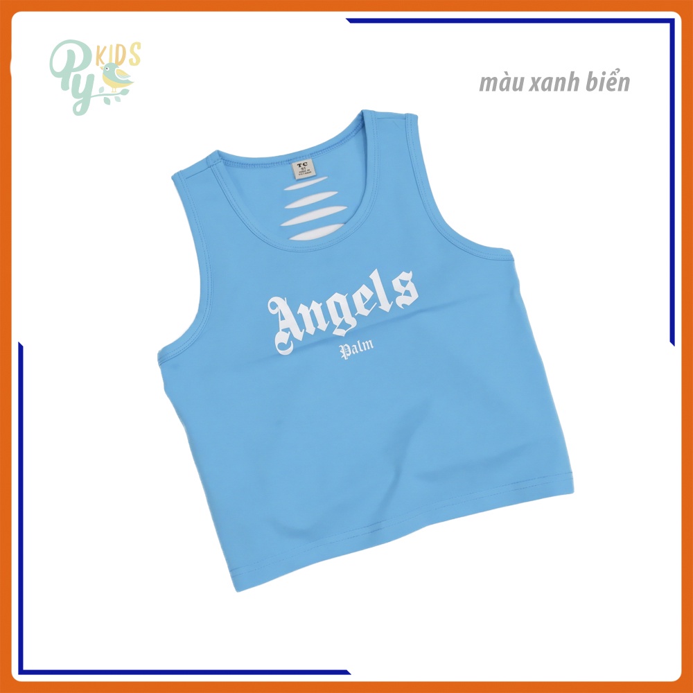 Áo croptop/ áo sát nách hở rốn bé gái size đại từ 23 - 45 kg, in chữ hở lưng mẫu mới 2022