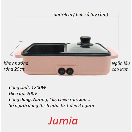 Bếp lẩu kiêm nướng đa năng 2in1 mini tiện lợi