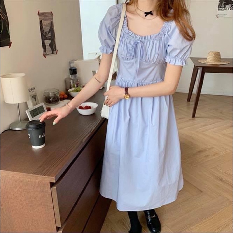 Đầm maxi kiểu dài nữ trễ vai mặc 2 kiểu tay ngắn dáng suông xoè chiffon trơn - Order taobao quảng châu