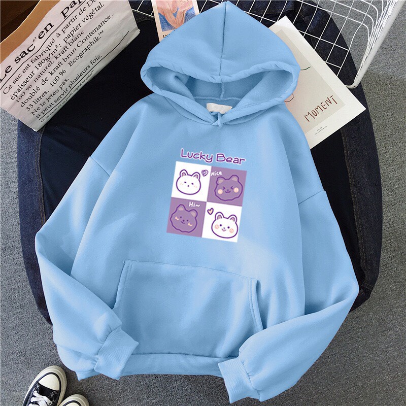 Áo Hoodie From Rộng Unisex Hình Gấu Lucky Bear Dễ Thương , Chất Nỉ Mềm Mại Style Ulzzang HOT TREND BB HOODIE