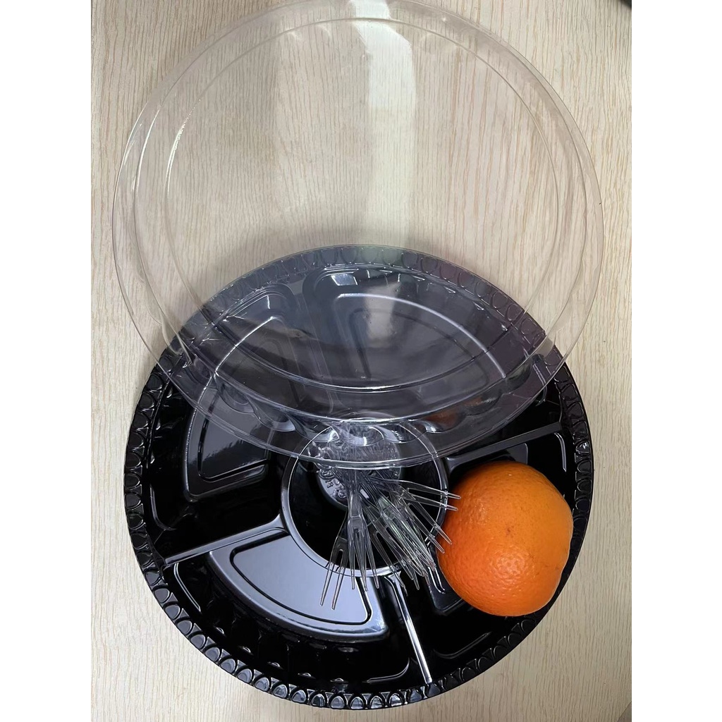 Set 10 Hộp Nhựa Tròn 5 Ngăn Đựng Thực Phẩm Dùng Một Lần Có Nắp Đậy Tiện Dụng