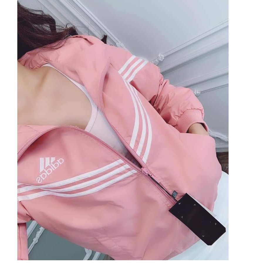 ÁO KHOÁC DÙ NỮ PHỐI 3 SỌC NGỰC ADDIDAT HOT CÓ MŨ CHẤT XỊN. AJ9