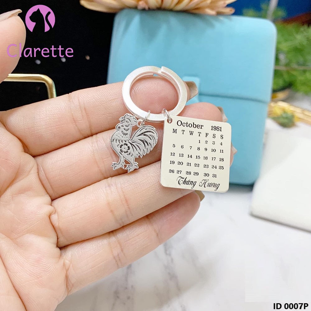 Móc chìa khóa bạc khắc tên theo yêu cầu làm quà tặng Clarette 0007P