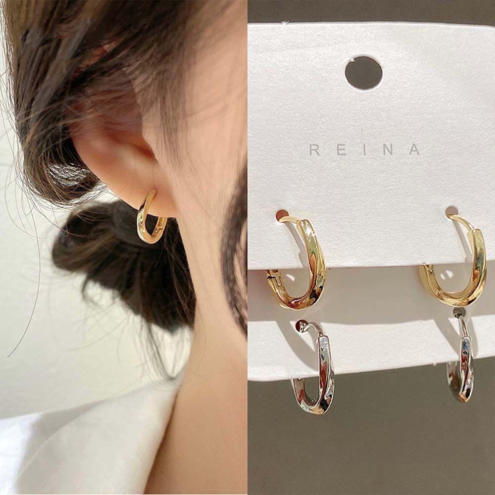 Bông Tai Hình Tròn Bằng Kim Loại Phong Cách Retro Dành Cho Nữ