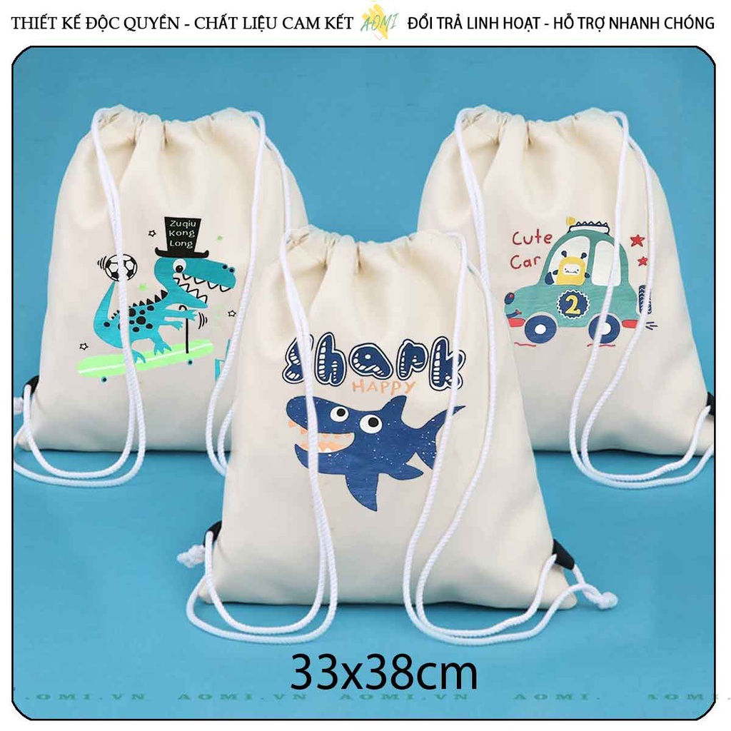 BALO MINI hoat hình khủng long cute AOMIVN DÂY RÚT ĐEO VAI 33x38cm NHỎ XINH UNISEX CHẤT CANVAS CUTE TIỆN ÍCH DU LỊCH