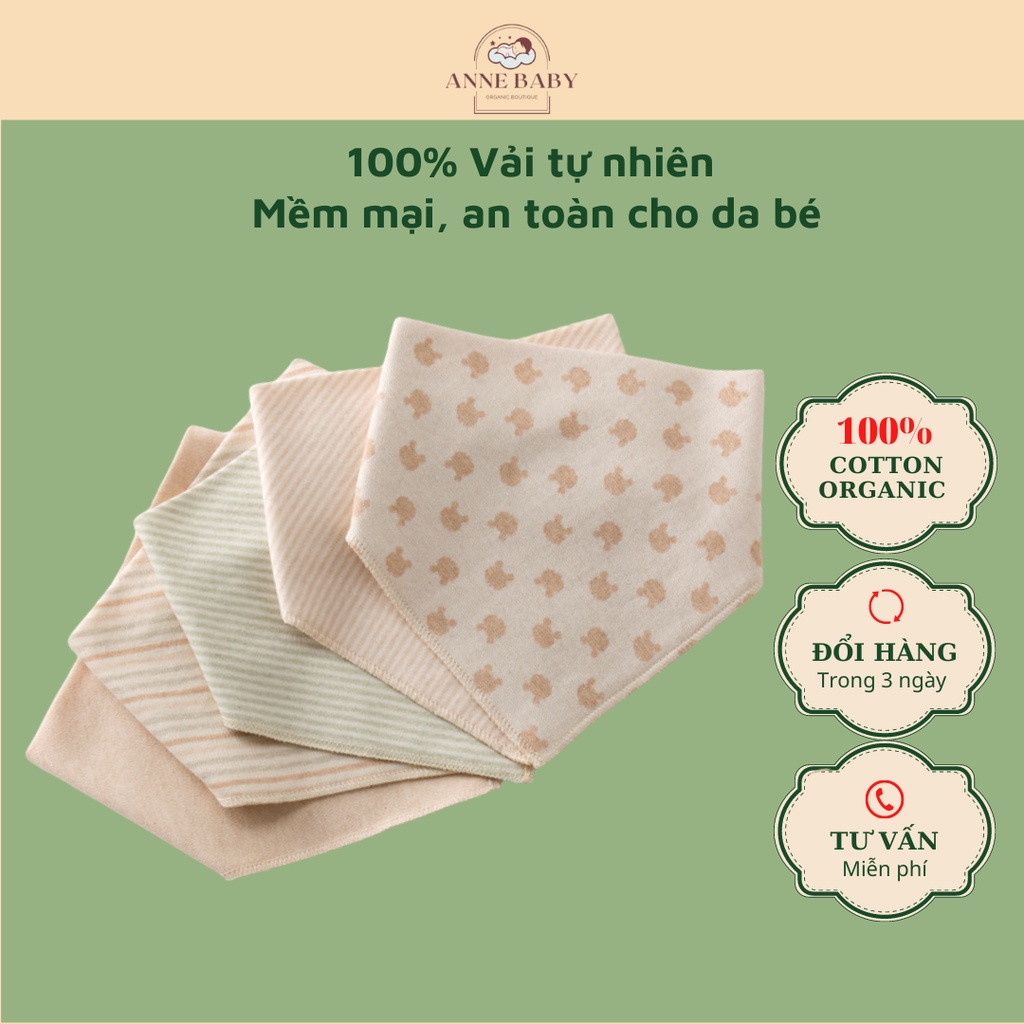 Khăn Yếm Tam Giác Cho Bé Sơ Sinh 0-18 Tháng Cotton Organic Hữu Cơ Tự Nhiên Có Cúc Bấm